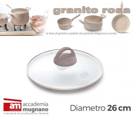 Tapa de vidrio 26cm para ollas cacerolas y sartenes - Accademia Mugnano GRANITO ROSA