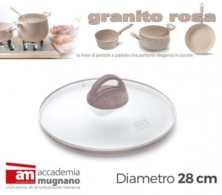 Tapa de vidrio 28cm para ollas cacerolas y sartenes - Accademia Mugnano GRANITO ROSA