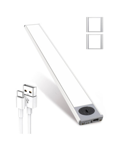 Tira LED Bajo Armario Luz Natural 60cm Recargable USB con Sensor de Movimiento