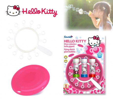 Set infantil de juguetes para niño y niña (frisbee + multi trompeta de pompas) con motivo de HELLO KITTY