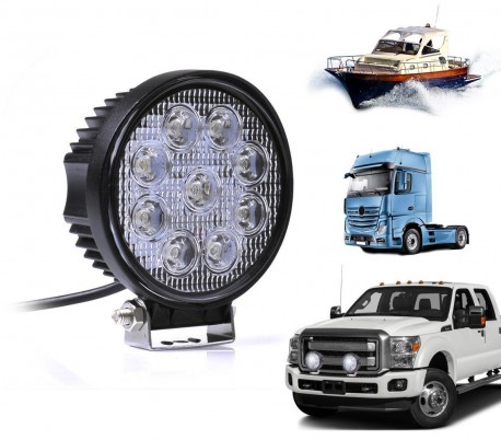 Foco 27w - 9 LED de luz fría / Apto para coche - camión - barco (forma cuadrada)