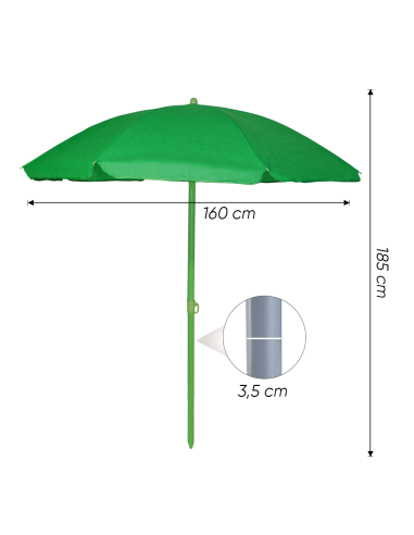 Sombrilla de Playa TNT Palinuro H185cm Inclinable 8 Varillas Palo de Aluminio