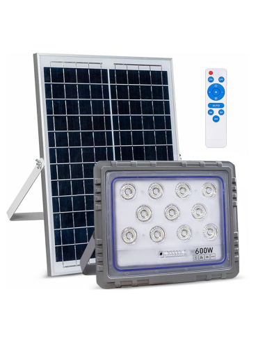 Foco Solar LED 600W con Panel Solar Crepuscular 6500K IP66 con Control Remoto