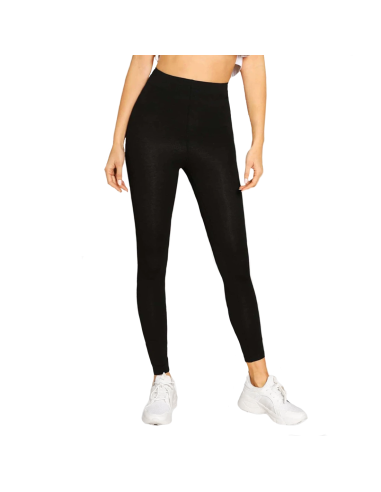 Leggings de Mujer Fitness en Algodón Elástico Verano Cintura Alta Negro Sólido