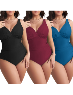 Traje de Baño Entero de Mujer Color Sólido Plus Size...