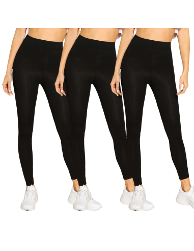 Set de 3 leggings negros para mujer, de algodón elástico y cintura alta