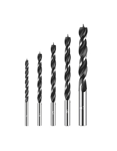 set de 5 Puntas Helicoidales Universales para Taladro de Madera de 4 a 10mm