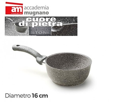 Cacerola de 16 cm de un mango y revestimiento de piedra antiadherente - Accademia Mugnano Linea CUORE DI PIETRA