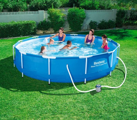 56416 Piscina redonda de suelo estructural con motor Bestway 366 x 76 cm 